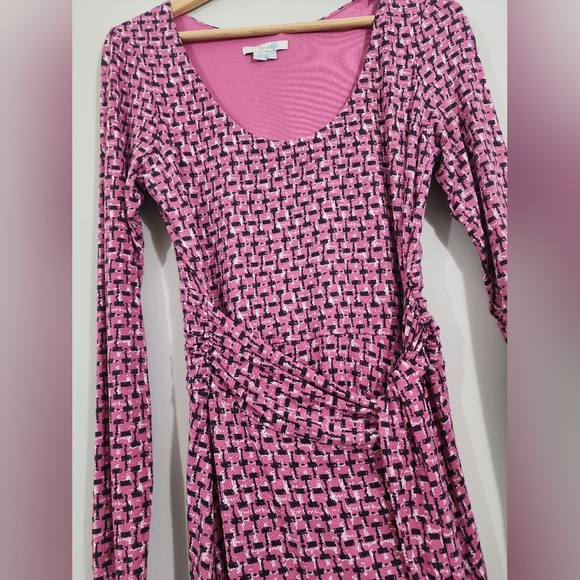Boden Long Sleeve Belted faux wrap midi dress stretch purple, pink Women's 6P - Picture 8 of 13